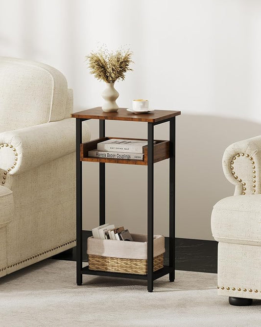 Tall End Table, 30 inch High Side Table, Small Entryway Table, Bedside Table for Living Room, Bedroom, Office, Rustic Brown