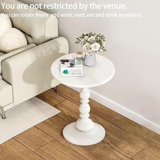 Pedestal White Metal Side Table, Small Sofa Coffee Table, Small TV Tray Table for The Sofa In the Living Room and Bedroom, Mini Coffee Table is Lightweight and Convenient to Move, 20.47 (H) *11.8 (W)