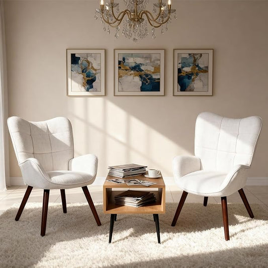 Modern Upholstered Chairs for Dining Table, Mid Century Kitchen Chairs with Oak Wood Legs, Farmhouse High Back Dinning Chair for Kitchen, Dining Room, Living Room, Restaurant, Coffee Shop