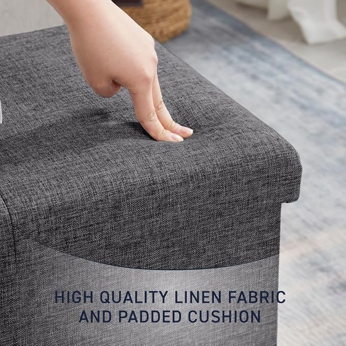 Ornavo Home 43 Inch Folding Storage Ottoman, Long Large Storage Ottoman Chest, Foot Rest Stool, Bedroom Bench - (Dark Gray)