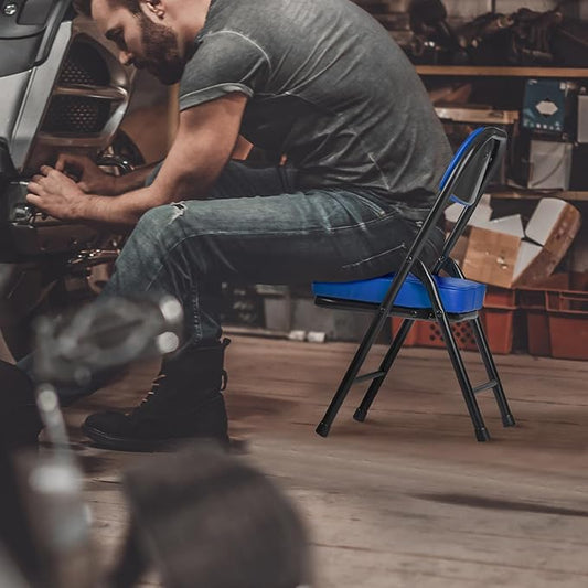 Mini Padded Folding Chairs, Garage Stool, Portable Camping Chair with Cushion, Lightweight Lawn Chair, for Outdoor Sports Events, Patio, Fishing, Hiking, Hunting, Picnic, Beach (Blue)