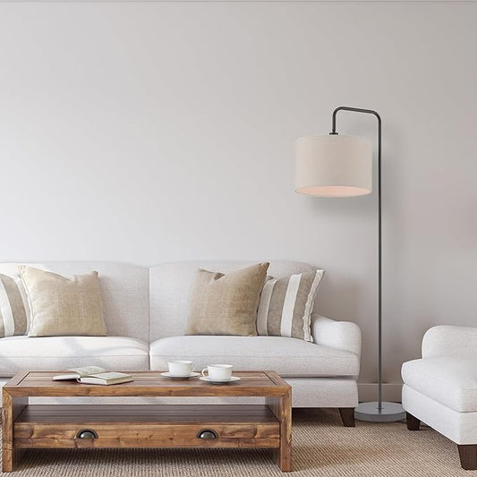 Globe Electric 67395 Barden 58" Floor Lamp, Dark Bronze, Beige Fabric Shade, On/Off Socket Rotary Switch