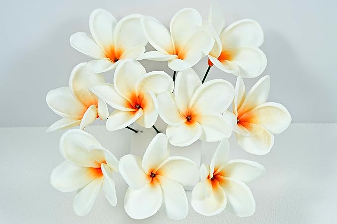 Birthday Gifts for Women 10pcs Gradient Orange Flowers PU Real Touch Flowers Hawaiian Plumeria Frangipani Artificial Flowers for DIY Birthday Gifts Wedding Gifts Home Decor Table Centerpiece