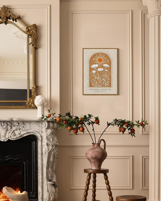 ARPEOTCY 12x16 Inch Christian Wall Art, Framed Canvas Bible Verse Sign “Even When I Cannot See” Minimalist Boho Floral Decor for Bedroom Living Room Prayer Room Faith Gift