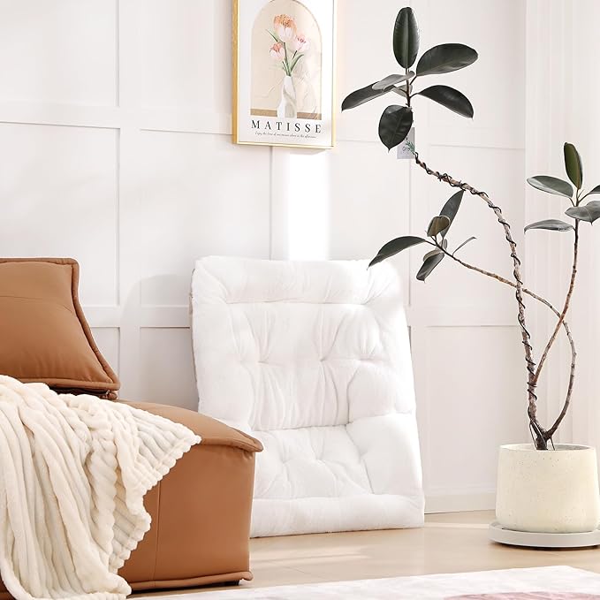 Comfy Folded Chair with Ottoman, Oversized Folding Faux Fur Chair Soft Furry Lounge Lazy Chair with Metal Frame Moon Chair Accent Chair for Bedroom, Living Room, Dorm Rooms