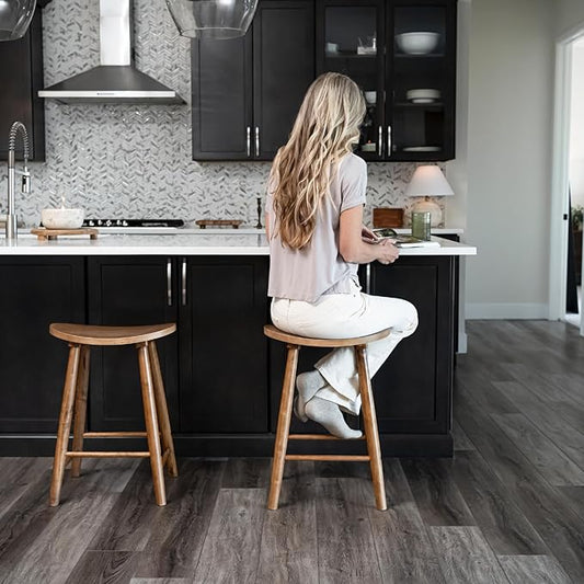 Maven Lane Luna Counter Stool – 26 Inches – Round Stool with Footrest – Light Brown Solid Wood – Space-Saving Design for Kitchen Counters & Islands, Ideal for Apartments, Dorms & Compact Living