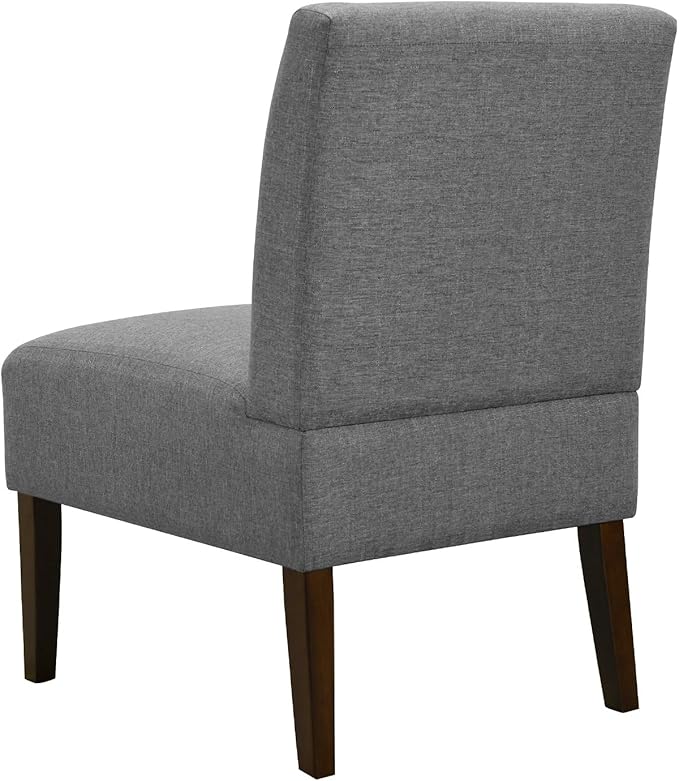 Slipper Accent Chair Modern Armless Lounge Chair with Wood Legs Upholstered Makeup Vanity Tufted Side Chair Fabric Comfy with Decor Back for Living Room Bedroom Patio (Horizontal Back, Grey)