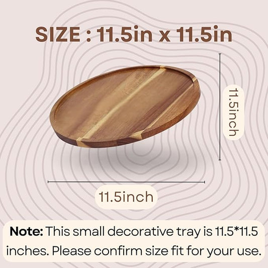 11.5 Inch Small Wood Round Decorative Tray for Home Decor, Coffee Table, Dining Table, Kitchen Island, Bathroom Counter
