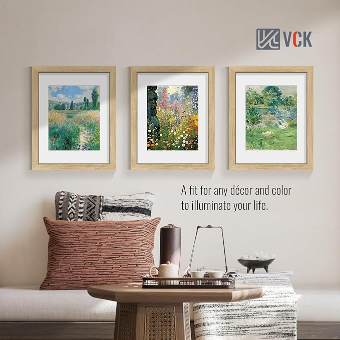 VCK 11x14 Picture Frame 2 Pack - Natural Oak, High-End Wood Poster Frames with Tempered Glass, Display 8x10 Photo with Mat or 11x14 without Mat, Art Gallery-Quality, Wall Hanging, Natural Oak