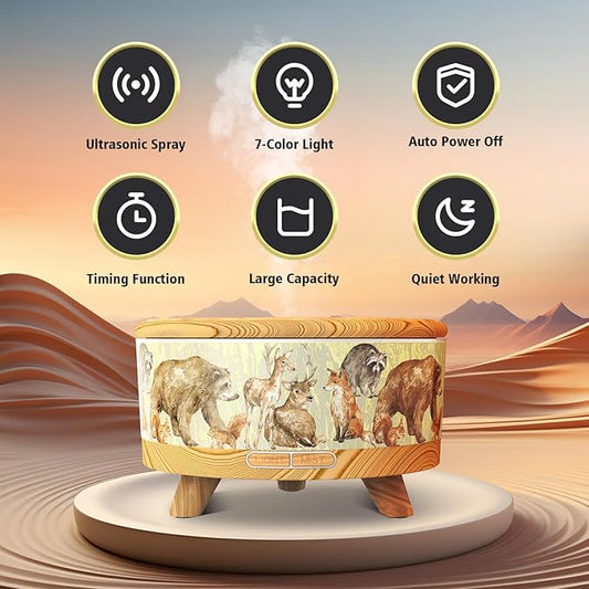 500ML Large Capacity Essential Oil Diffuser, Ultrasonic Aromatherapy Diffuser with 7 Color LED Lights with Remote Control, Cool Mist Humidifier, Timed Mist, Auto Shut-Off (Light Wood Grain)