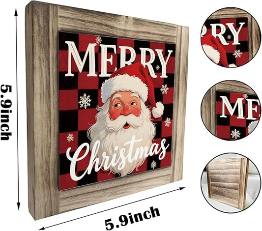 Christmas Decoration, Merry Christmas Wood Signs, Santa Box Sign Decor, Decorative Sign Table Decor, Farmhouse Wood Decors, Xmas Decors Art for Home Office Cafe Bar Club