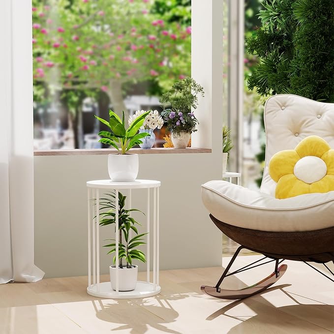 Plant Stand Indoor,small plant stool,Flower Pot Corner stand holder,Mid Century Heavy Duty Metal Tall Home Decor,Modern Round End Table,Small Rustic Display Stand for Living Room,Bedroom (White,3 Packs)