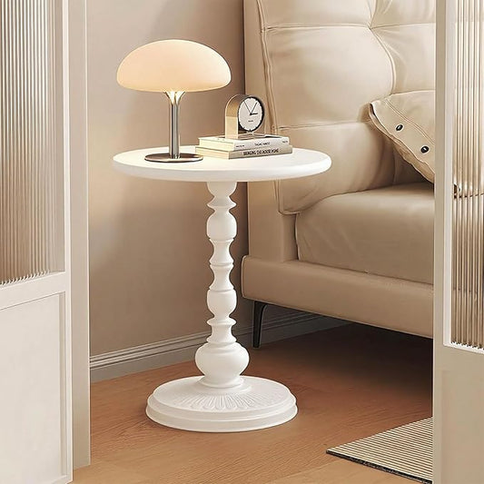 Metal Small End Table,Vintage Matte Black Round Side Table Nightstand for Bedside or Sofa,Small Accent Pedestal Table for Living Room Corners Bedroom Patio and bar (Light White)