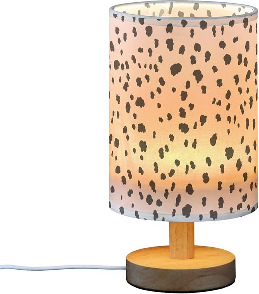 Table Lamp Dalmatian Pattern Animal Skin Print Nightstand Lamp with Wood Base Fabric Lamp Shade Bedside Desk Lamp for Living Room Bedroom Kids Room Office