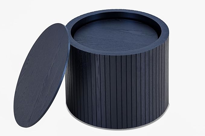 kevinplus Black Coffee Table Nesting Tables Set of 2 for Living Room, Modern Circle Drum Small Coffee Table with Storage Contemporary Side Table End Table with Moveable Lid, Black