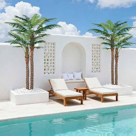 7FT UV-Resistant Faux Palm Tree–84in Realistic Artificial Palm Tree Indoor Outdoor, Tropical Fake Plant for Home Office Patio Poolside Yard Christmas Hotel Gift