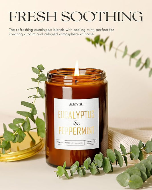 AOOVOO Eucalyptus Mint Candle - Large Scented Soy Wax Aromatherapy Candle, 22oz