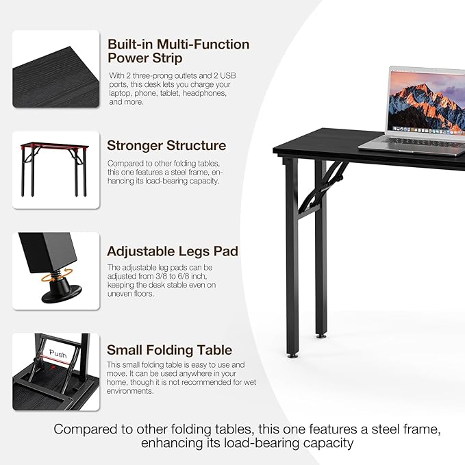 TEMI Small Computer Desk Folding Table - 35.8" Foldable Office Desk, No Assembly, Perfect for Small Spaces in Bedroom, or Apartment, Portable Mini Desk or Study Table Compact Design, Dark Oak