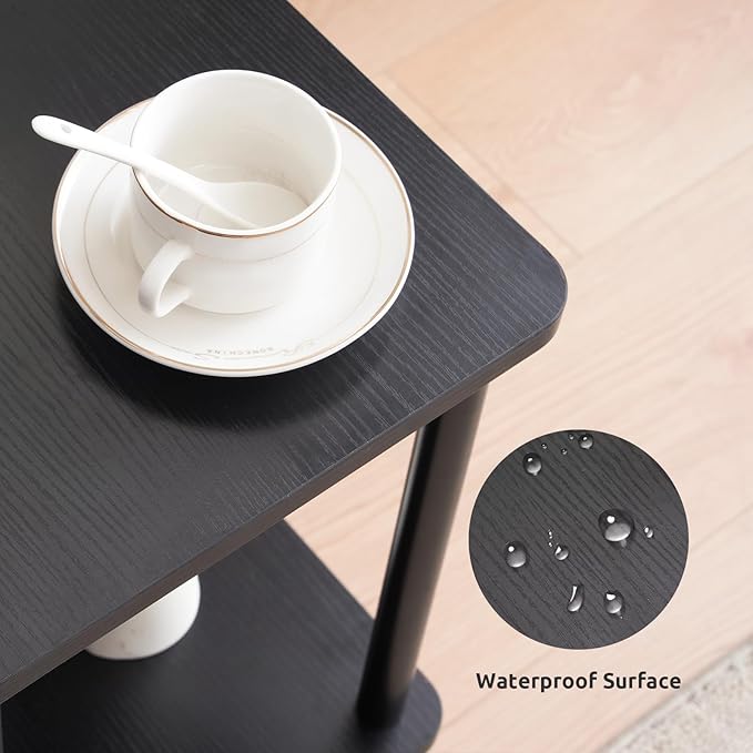 Apicizon 2 Tier End Table, Small Side Table with Solid Wood Legs, Boho Bedside Table with Storage Shelf, Nightstand for Small Spaces, Bedroom, Living Room, Entryway, Farmhouse, Easy Assembly, Black