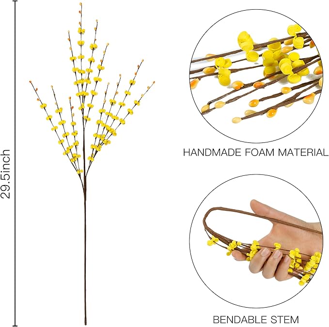 Sggvecsy 10 Pcs 29.5’’ Long Artificial Jasmine Flowers Tall Fake Flower Bouquet Faux Jasmine Plants Dry Branches for Wedding Home Party Office Hotel Restaurant Kitchen Decoration(Yellow)