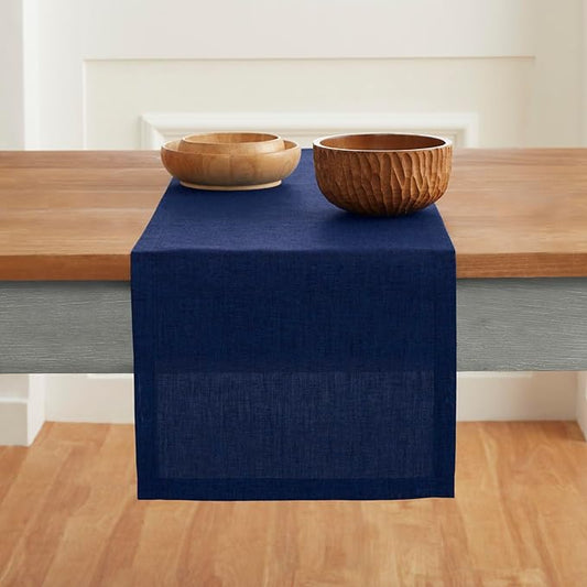 Solino Home Linen Royal Blue Table Runner 132 Inches Long - Athena, 100% Pure Linen Dining Table Runner 14 x 132 Inch