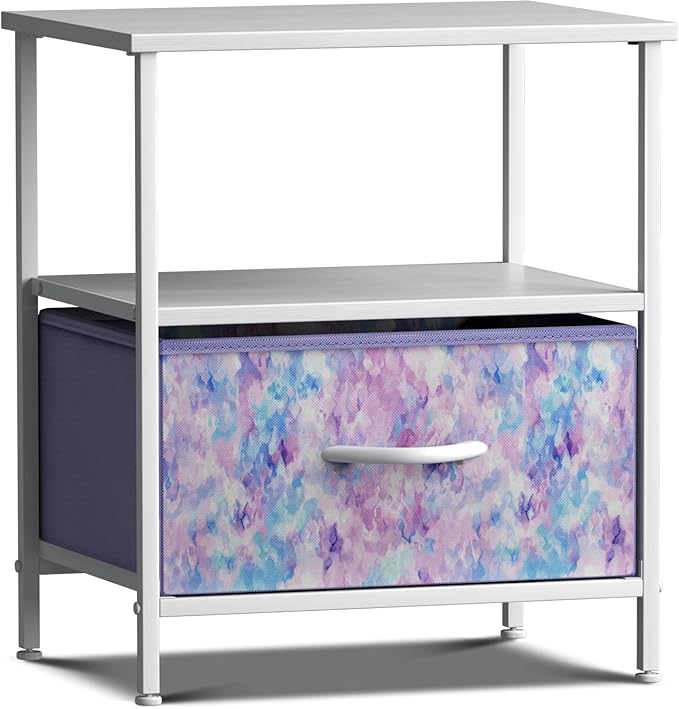 Sorbus 1 Drawer Shelf Storage Nightstand - Kids Bedside Furniture End Table Night Stand with Steel Frame Wood Top & Easy Pull Fabric Bins. Dresser & Chest for Home Bedroom Accessories Office & College