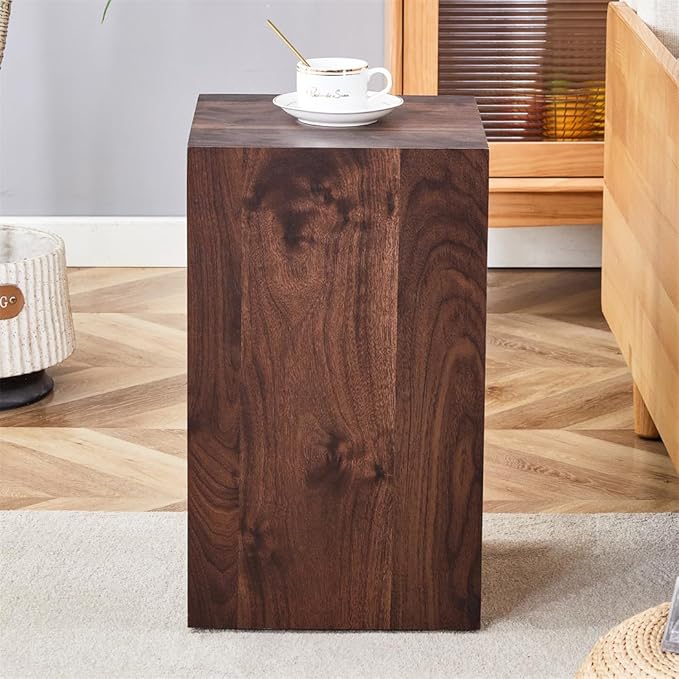 Side Table, End Table with Wood Grain, Modern Beside Sofa Couch Tables, Cube Accent Living Room Table, Bedside Table Nightstand for Small Spaces, Bedroom