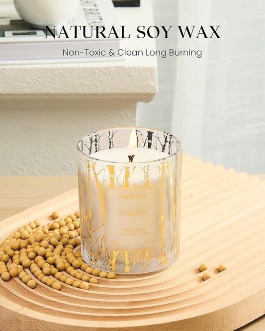 M&SENSE Forest Scented Vegan Soy Candles,8.1oz 42-Hour Slow Burning Time,No Toxin Naturally Scented Candles for Fall Winter Bathtub Aromatherapy Calming Home Fragrance,Fancy Gifts for Women & Men