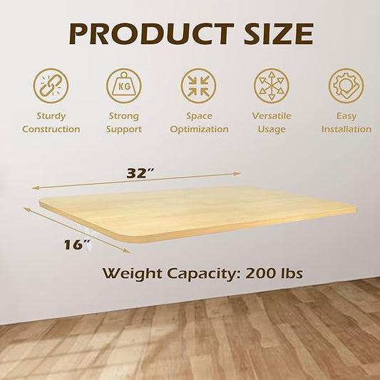 Laundry Folding Table, 32'' x 16'' Wooden Wall Mount Desk, Laundry Table for Folding Clothes, Oak Color, 32'' Length