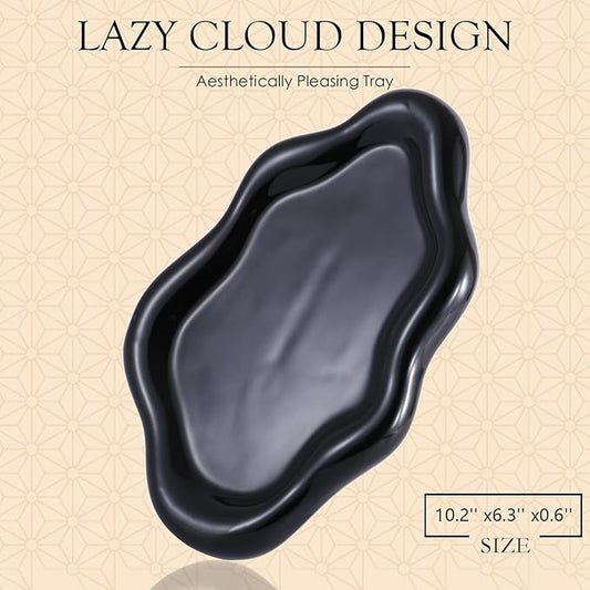 Ceramic Jewelry Tray Trinket Dish, Decorative Cloud Vanity Key Tray for Women, Ring Holder Dish, Cute Jewelry Plate Bowl Room Decor Aesthetic, Black, Large