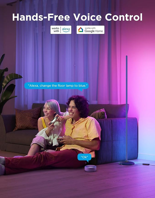 Govee RGBIC Floor Lamp Basic, LED Corner Lamp Works with Alexa, Smart Modern Floor Lamp with Music Sync and 16 Million DIY Colors, Color Changing Standing Lamp for Bedroom Living Room Blue