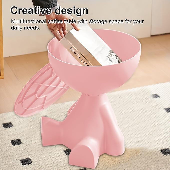 Mini Circle Side Table, Small Modern Bowl-Shaped Coffee Table, Sofa End Table Nightstand, Modern Bedside Home Decor for Living Room, Bedroom,Living Room (Pink)
