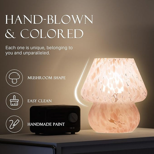 Mushroom Lamp Table Lamp for Bedroom,Small Desk Bedside Lamps for Living Room,Mushroom Decor Cute Mini Modern Mid Century Lamps for Night Stands,Aesthetic Home Living Room Decor(Blush Pink)