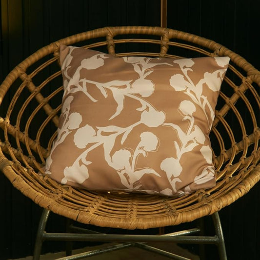 Mantle & Mason Floral Outdoor Pillows Waterproof for Patio Furniture 18x18 Set of 2 Tan Decorative Pillow Covers for Couch Porch Chair Bench Reversable Chinoiserie Home Decor Pillow Cases