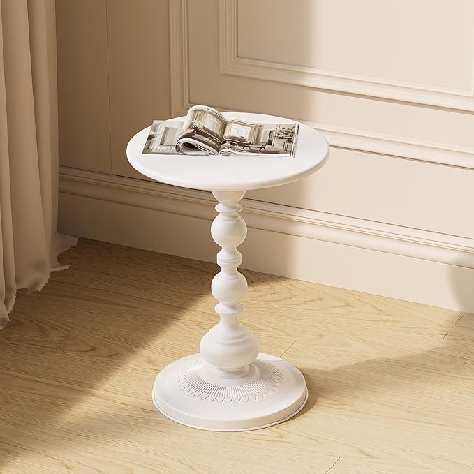Metal Round Side Table, Small Drink Table for Small Spaces, Matte Modern Accent End Tables Coffee Tables, Pedestal Tables for Living Room, Bedroom, Corners, and Office, 21'' Height (White)