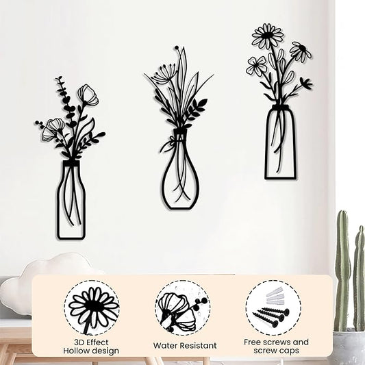 zituzitp 3 Pieces Metal Flower Wall Decor, Wall Art for Bathroom Living Room Kitchen Bedroom Dining Room Rustic Farmhouse Boho Wall Decor Houseworming Gift
