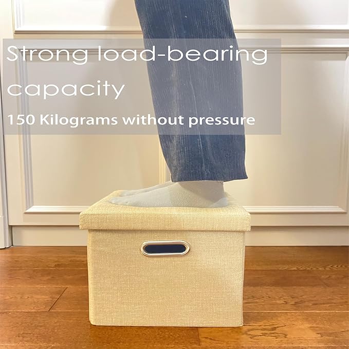 12 Inches Folding Ottoman with Storage Linen Fabric Foot Stool Storage Thick Sponge Padded Seat Ottoman for Bedroom Living Room (Grey)