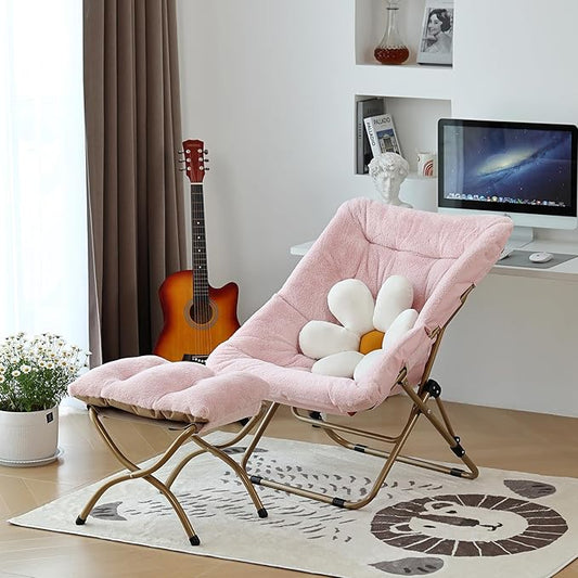 Comfy Folded Chair, Soft Faux Fur Oversized Folding Chair, Flexible Lounge Lazy Chair for Kids Girls Teens Adults, Moon Chair for Dorm Rooms, Bedroom, Living Room