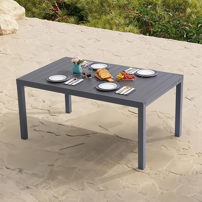 Soleil Jardin Aluminum Patio Extendable Dining Table, 63" - 105", Adjustable Indoor Outdoor Furniture Rectangle Table for 6-10 Person Porch Deck Garden, Dark-Grey