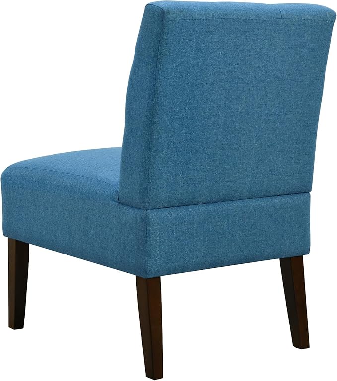 Slipper Accent Chair Modern Armless Lounge Chair with Wood Legs Upholstered Makeup Vanity Tufted Side Chair Fabric Comfy with Decor Back for Living Room Bedroom Patio (Pin Back, Blue)