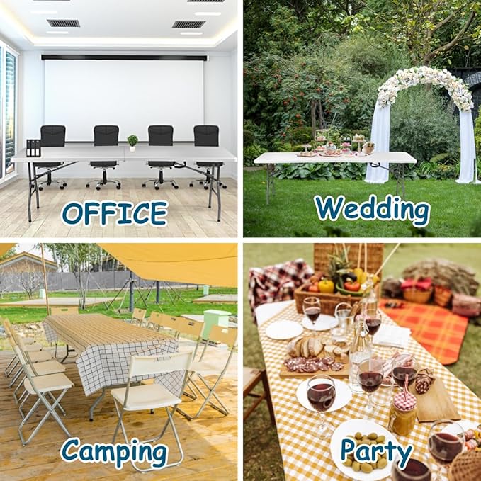 8FT(30" x 96") Folding Table, Indoor Outdoor Heavy Duty Picnic Table with Carrying Handle,Plastic Fold up Table for Picnic, Party, Camping,Office - White