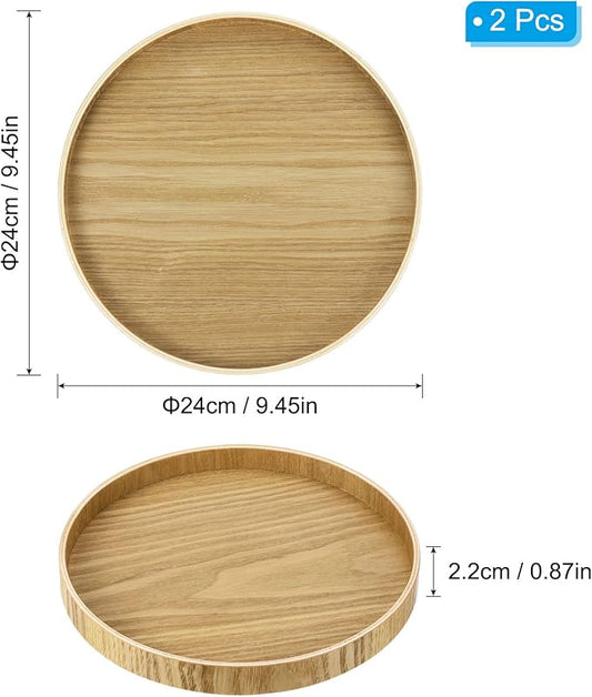 PATIKIL Wood Serving Tray 9 Inch, 2 Pack Round Decorative Platter for Home Decor Kitchen Table Candle Holder