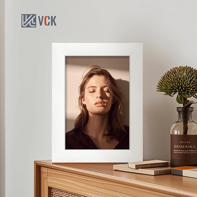 VCK 5x7 White Picture Frame, Wooden Frames Set of 2 with HD Glass, For 4x6 Photos with Mat or 5x7 without Mat, Table Display and Wall Hanging