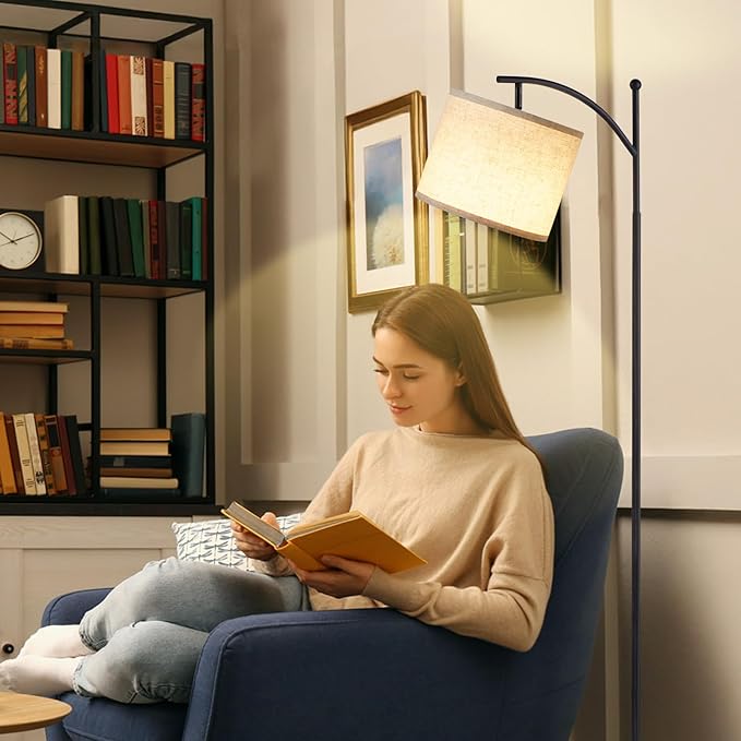 Ambimall Floor Lamps with Smart Light Bulb, RGB + Color Temperatures Bright Dimmable Smart Floor lamp(Beige Shade & Black Pole)