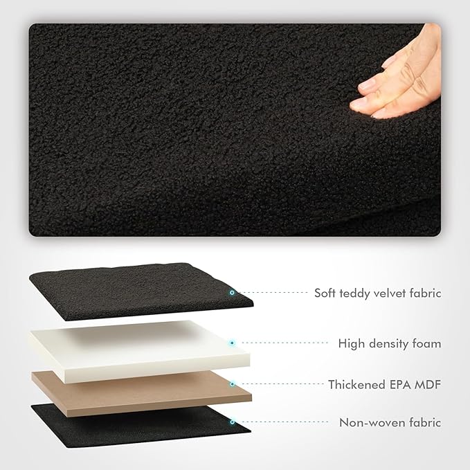 B FSOBEIIALEO Storage Ottoman Cube Small Sherpa Ottoman Foot Rest, Foldable Portable Boucle Ottomans, Faux Teddy Fur, Black 16.5"x12.6"x12.6"