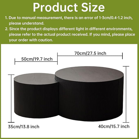 Round Nesting Coffee Table Set of 2 Small Round Coffee Tables for Living Room Modern Fluted Coffee Table Circular End Table Side Table for Small Spaces No Assembly (Black B, 27 in)
