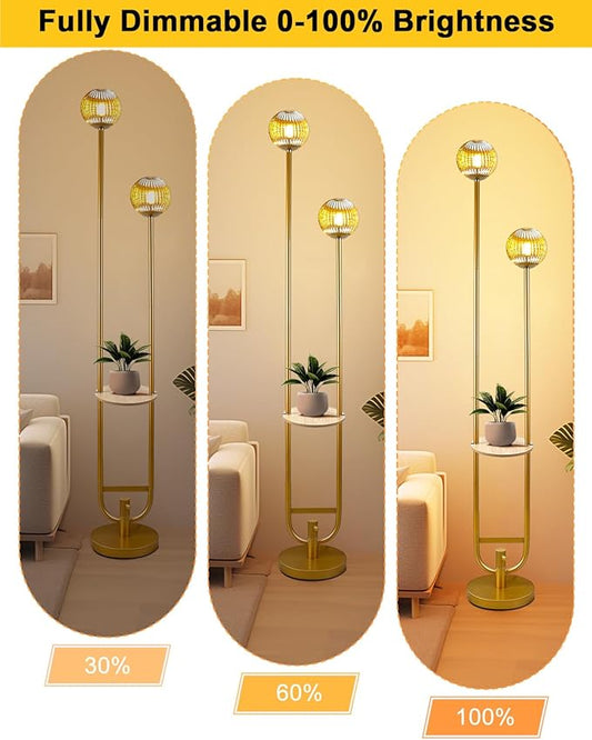 Lightdot Glass Floor Lamp with Tray, 2Pcs 3000K Soft Warm White Bulbs Included, Mid Century Modern Standing Lamps, Gold Dimmable Globe Floor Lamp for Living Room/Wedding/Party