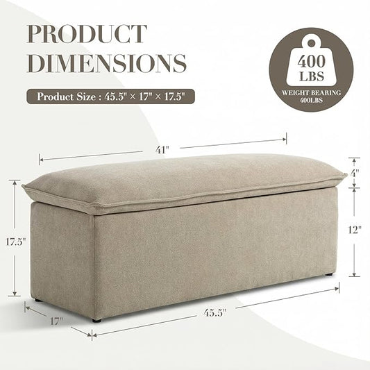 CIMOTA Storage Ottoman Bench, Upholstered End of Bed Storage Bench with Safety Hinge, Large Storage Chest with Seating, Modern Entryway Bench for Bedroom, Living Room, Chenille Oatmeal