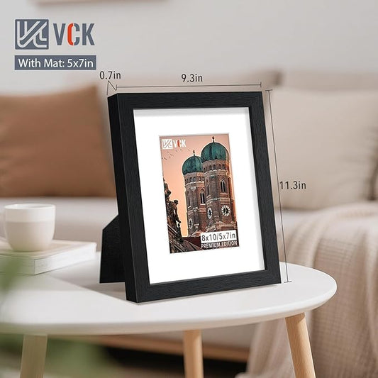 VCK Picture Frame 8×10 Set of 5 Display Pictures 5x7 with Mat or 8x10 Without Mat, High Definition Glass Multi Black Photo Frames for Baby Pictures, Weddings, Portraits Display