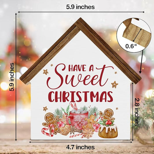 Christmas Kitchen Decor, Have a Sweet Christmas House Shaped Wood Block Sign Gingerbread Hot Cocoa Decor Xmas Holiday Kitchen Hot Cocoa Bar Decorations for Desk Table Shelf
